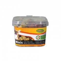 Bubimex | Minis - Boîte de friandises pour chien | Petits os au poulet, agneau et saumon | 140 g